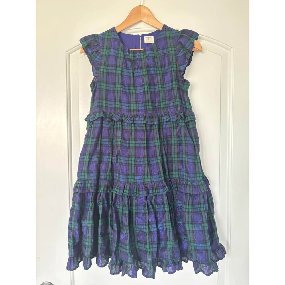 Crew Cuts girls size 10 tartan plaid with metallic shimmer cotton ruffle dress
